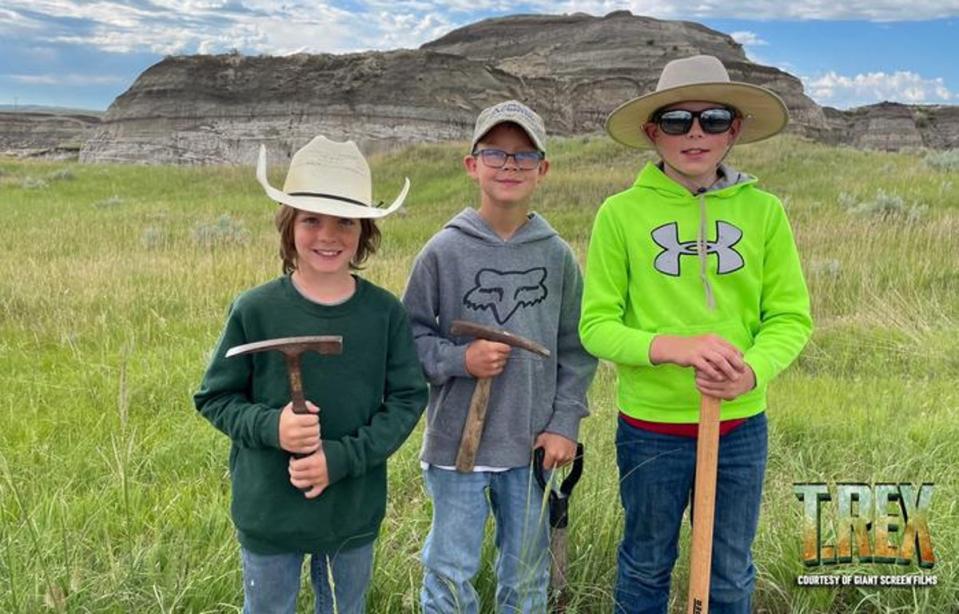 Liam Fisher, Kaiden Madsen and Jessin Fisher, then 7, 9 and 10, made the discovery of a lifetime near their North Dakota home in 2022 (Giant Screen Films)