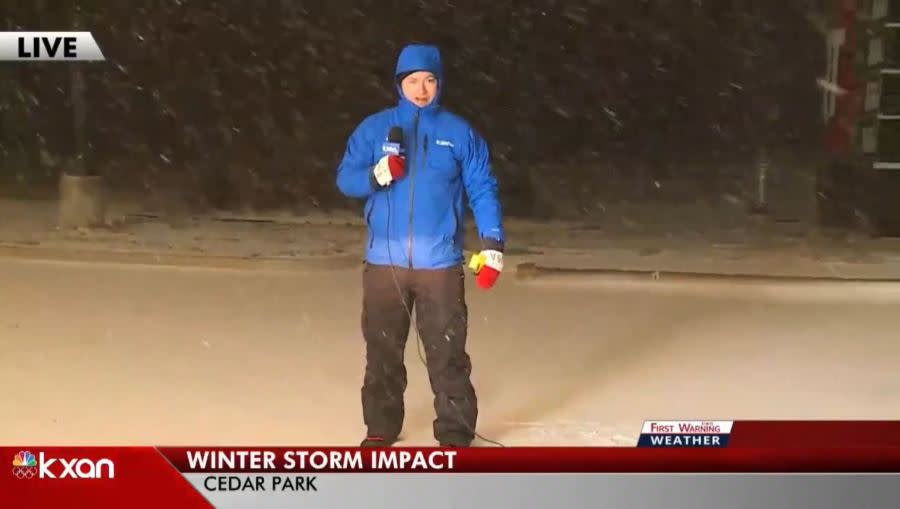 KXAN Meteorologist Nick Bannin reports on the 2023 winter storm in Central Texas. (KXAN Photo/Nick Bannin)