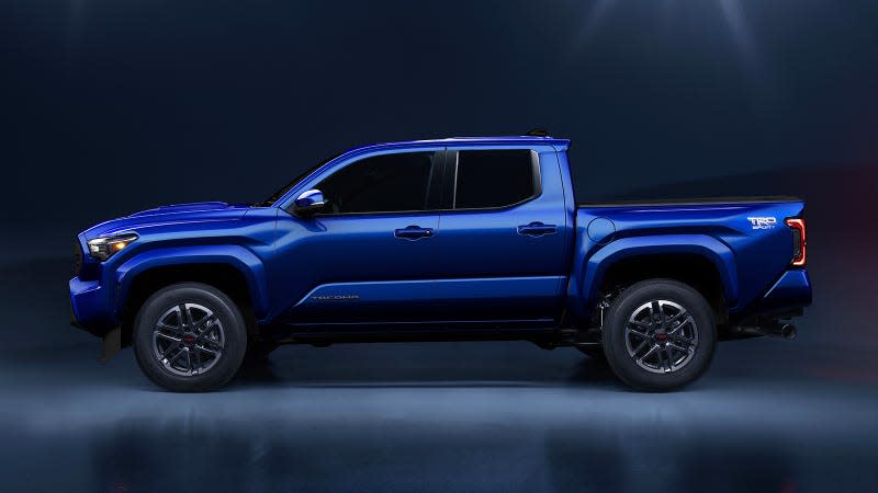 Side view of blue 2024 Toyota Tacoma