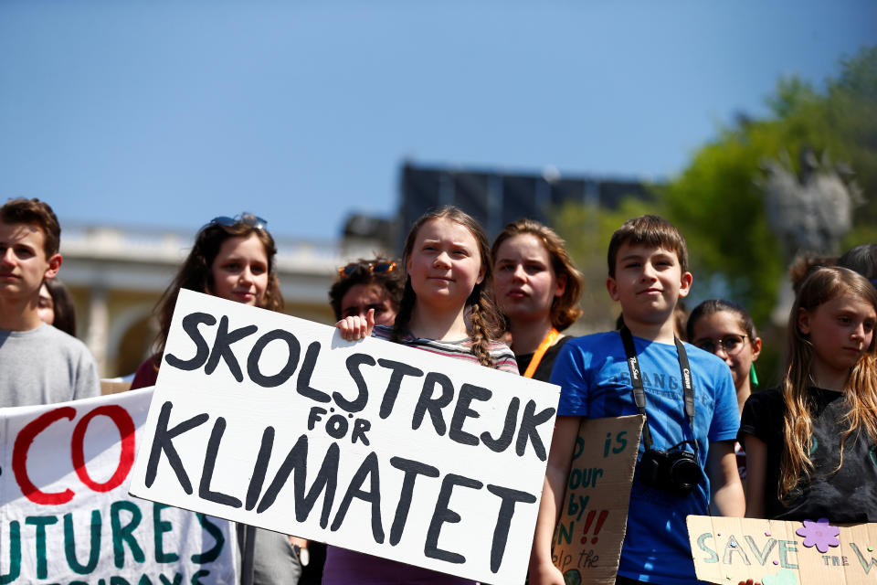 Swedish environmental activist Greta Thunberg joins Italian students Friday in Rome to demand action on climate change. (Yara Nardi / Reuters)