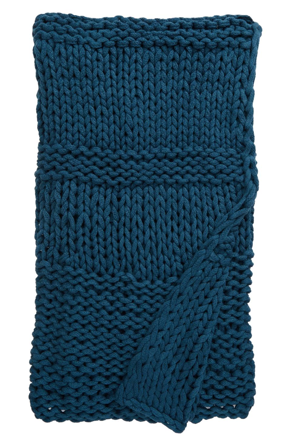 Mixed Stitch Throw Blanket in Teal