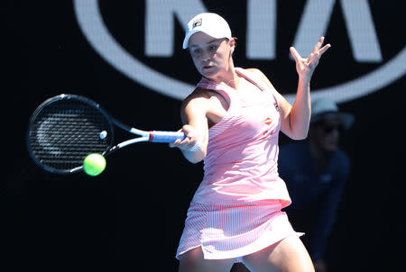 Tennis - Australian Open - Fourth Round - Melbourne Park, Melbourne, Australia, January 20, 2019. Australia's Ashleigh Barty in action during the match against Russia's Maria Sharapova. REUTERS/Lucy Nicholson