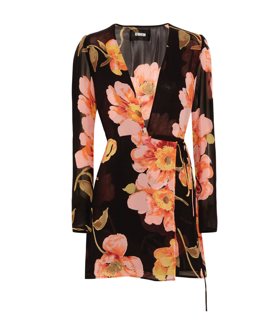 <p>Floral-Print Georgette Wrap Mini Dress, $240, <a rel="nofollow noopener" href="https://www.net-a-porter.com/us/en/product/848760?cm_mmc=polyvoreUS-desktop-_-cpc-_-day%20dresses-_-https://www.net-a-porter.com/us/en/product/848760" target="_blank" data-ylk="slk:net-a-porter.com;elm:context_link;itc:0;sec:content-canvas" class="link ">net-a-porter.com</a> </p>