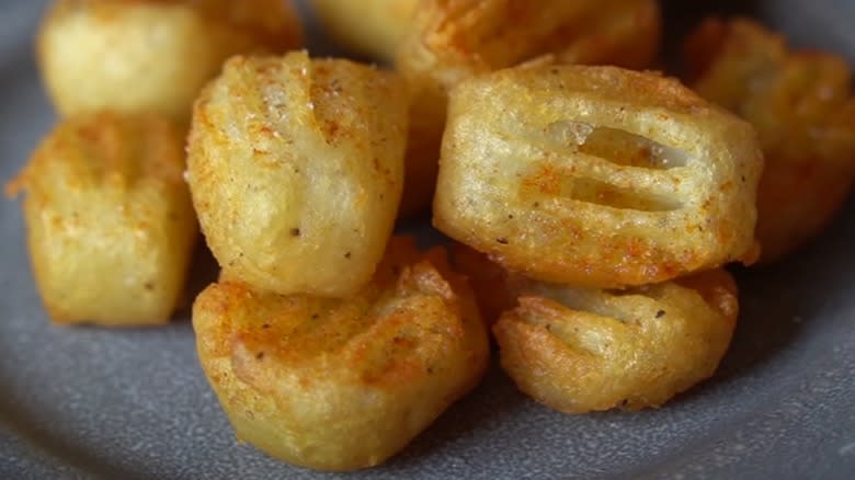 plated potato pillows close-up