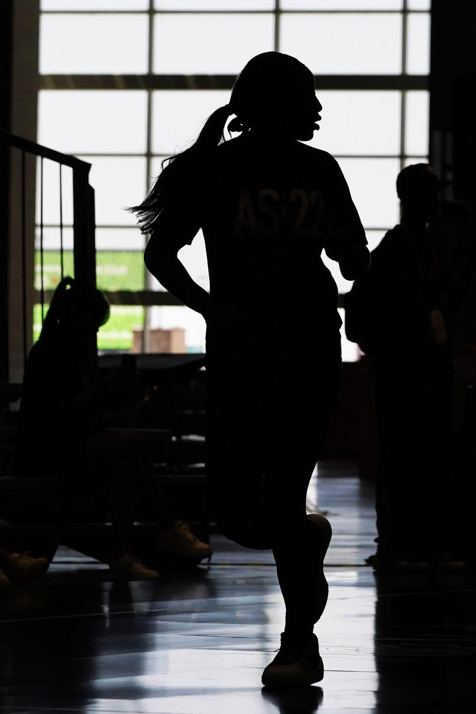 Team Stewart's Jackie Young runs on the court during practice for the WNBA All-Star basketball game in Chicago, Saturday, July 9, 2022. (AP Photo/Nam Y. Huh)