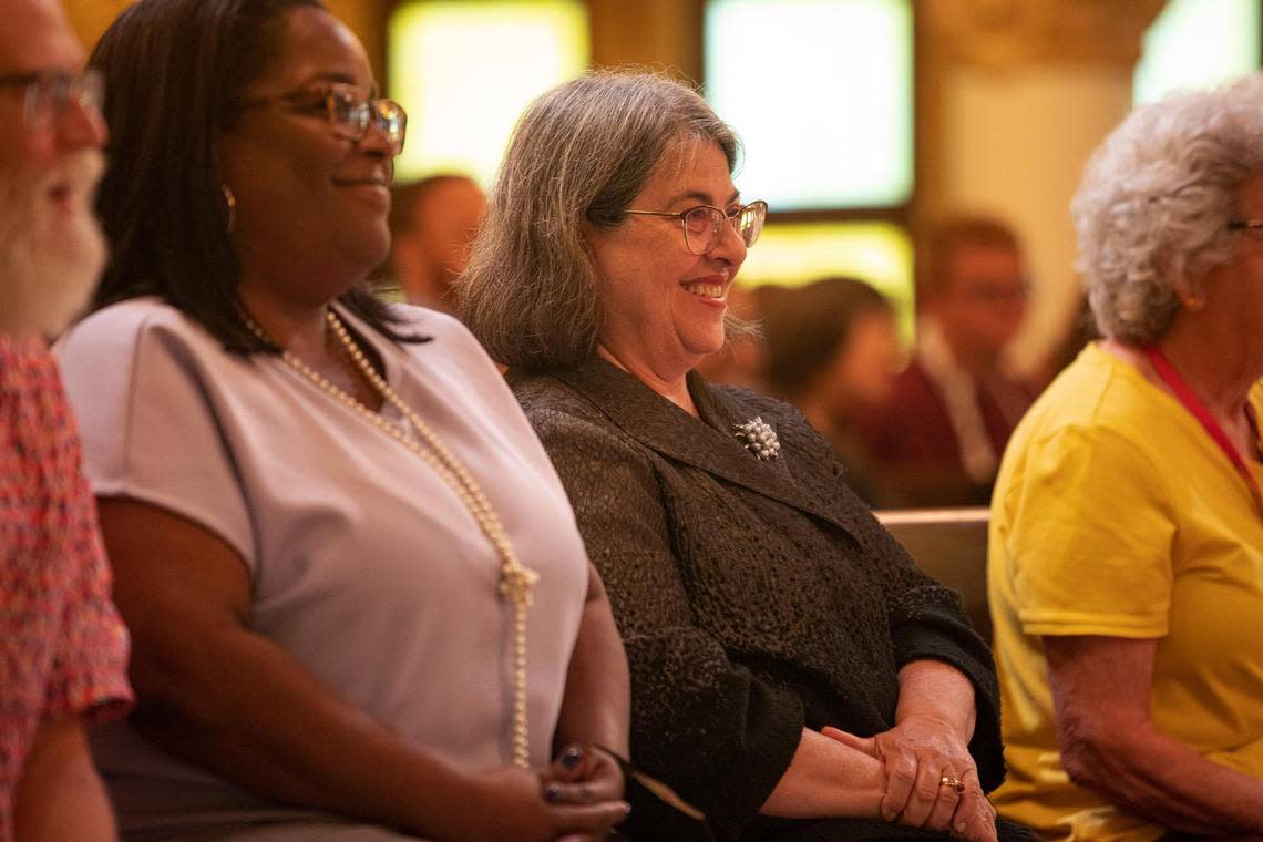 Mayor of Miami-Dade County Daniella Levine Cava is seen during an interfaith discussion at Congregational United Church of Christ in Coral Gables, Florida on Sunday, July 17, 2022.