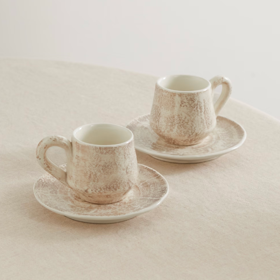 Brunello Cucinelli Set of Two Glazed Ceramic Mugs & Saucers