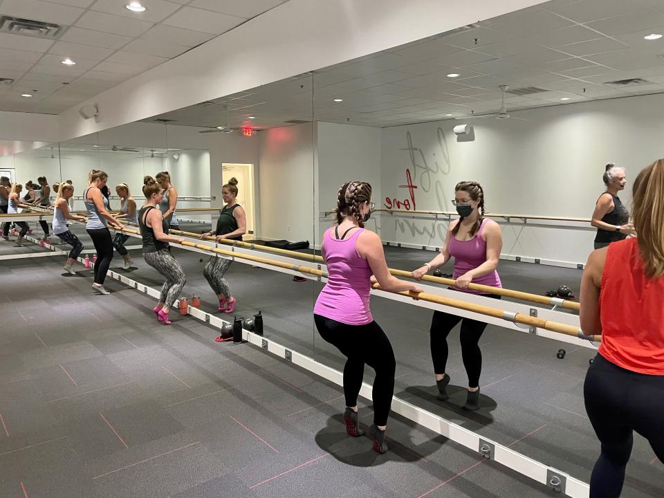 Pure Barre Southwest Austin has tape on the barre to create social distancing. People also can choose to wear a mask.