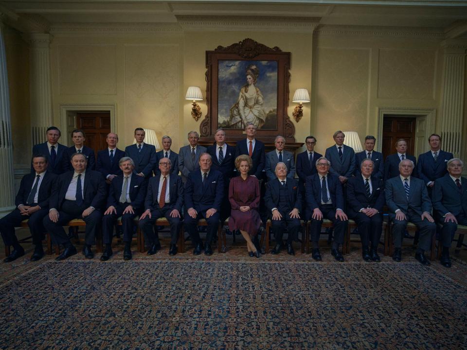 <p>Thatcher and her cabinet at Downing Street, filmed at Hedsor House</p>Des Willie/Netflix