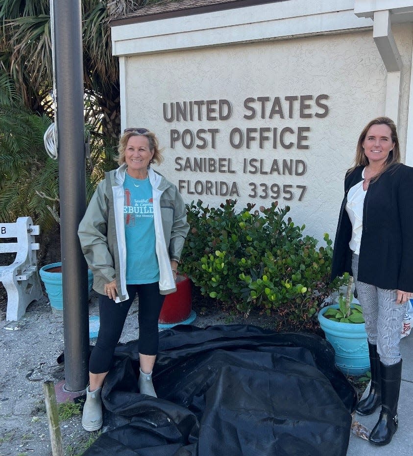 Sanibel Mayor Holly Smith in front of the island's post office with Erin Dever, director of Sen. Rick Scott's Southwest Florida office