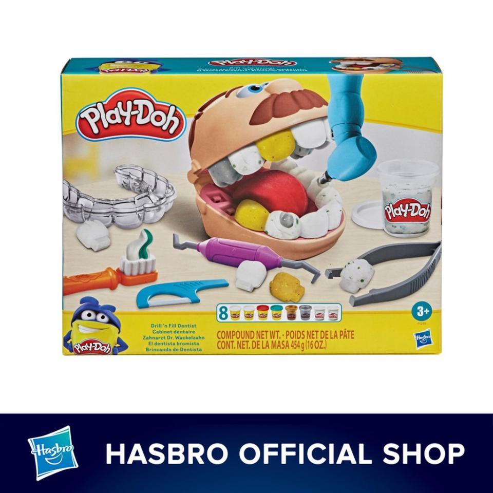 Play-Doh Drill 'n Fill Dentist Toy with 8 Modelling Pots, Non-Toxic. PHOTO: Shopee