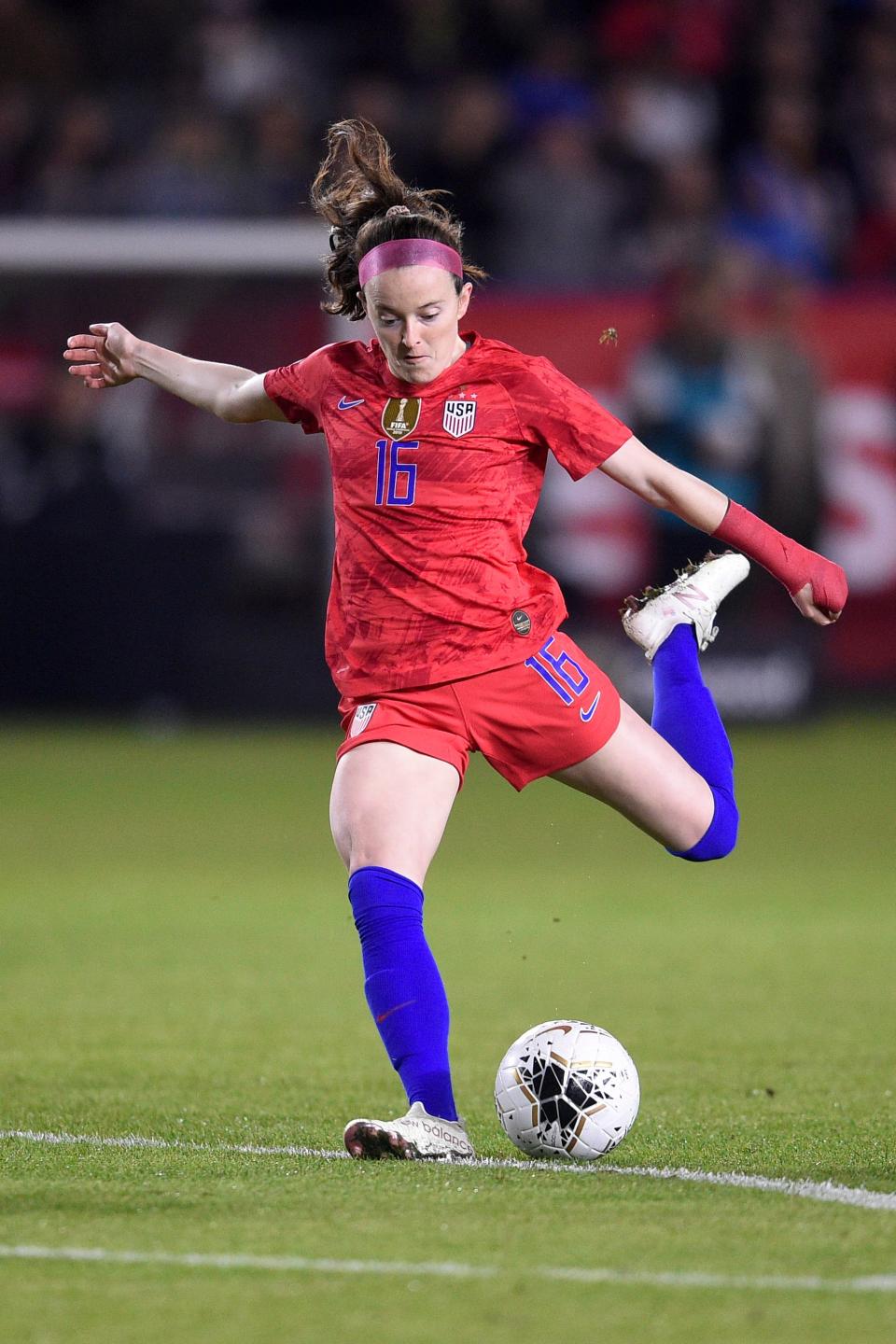 Rose Lavelle attempts a shot against Mexico during the the CONCACAF Women's Olympic Qualifying tournament.