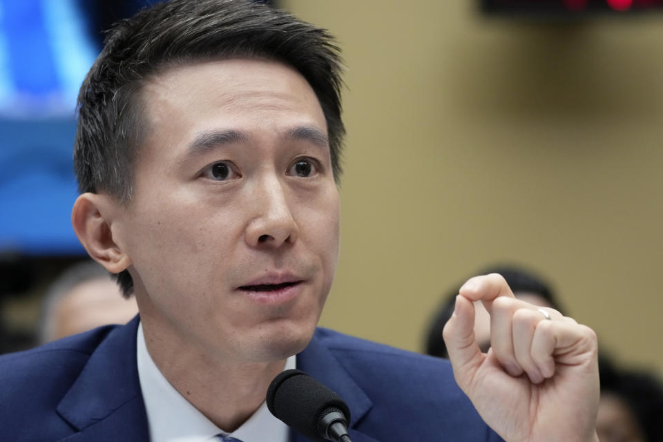 TikTok CEO Shou Zi Chew testifies during a hearing of the House Energy and Commerce Committee, on the platform's consumer privacy and data security practices and impact on children, Thursday, March 23, 2023, on Capitol Hill in Washington. (AP Photo/Alex Brandon)