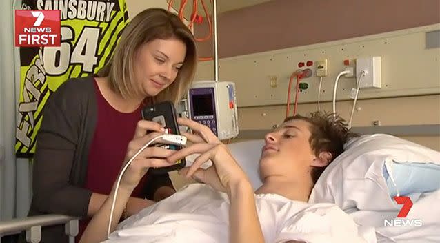 Ben Sainsbury, here with sister Cassie can't feel anything from the chest down. Source: 7 News.