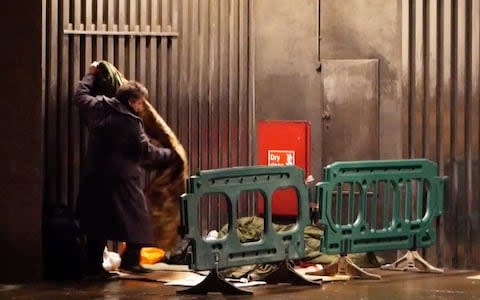 Adam Holloway MP beds down for the night near Westminster Cathedral