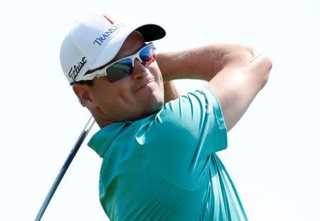 Aug 14, 2015; Sheboygan, WI, USA; Zach Johnson hits his tee shot on the 9th hole during the second round of the 2015 PGA Championship golf tournament at Whistling Straits. Brian Spurlock-USA TODAY Sports / Reuters Picture Supplied by Action Images