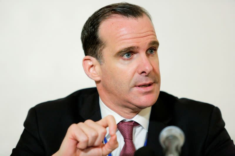 FILE PHOTO: U.S. envoy to the coalition against Islamic State, McGurk speaks with media during a briefing to Defeat ISIS and an update on the Coalition's efforts during the 72nd United Nations General Assembly in New York