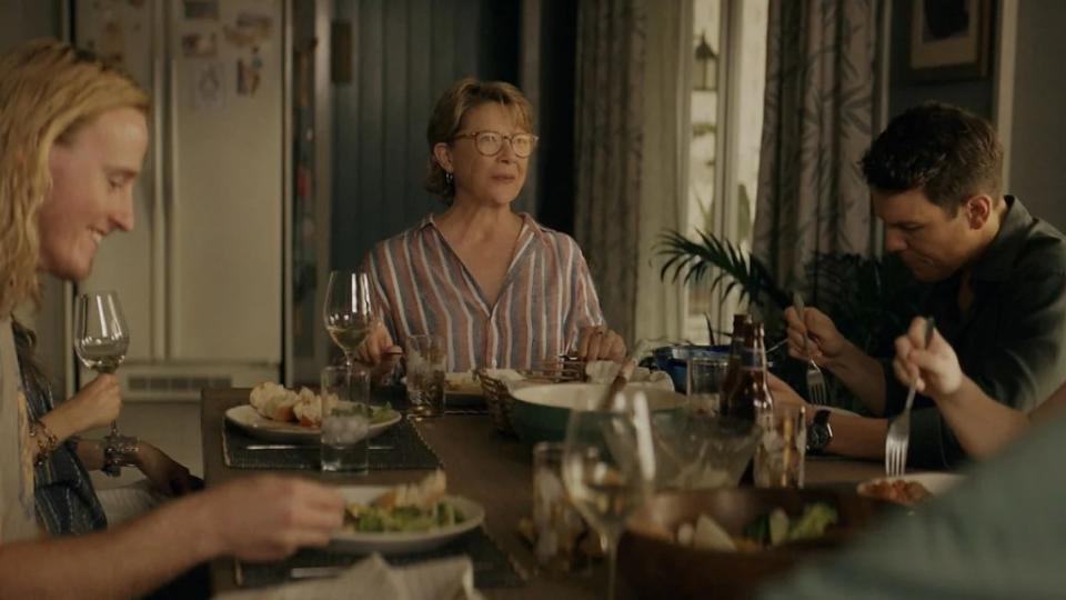 From left to right: Conor Merrigan-Turner, Annette Bening and Jake Lacy in “Apples Never Fall” (Peacock)