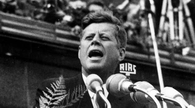 26/6/1963- JFK's iconic 'Ich bin ein Berliner' speech was intended to boost disillusioned West Berliners whilst sending a defiant message to the USSR.