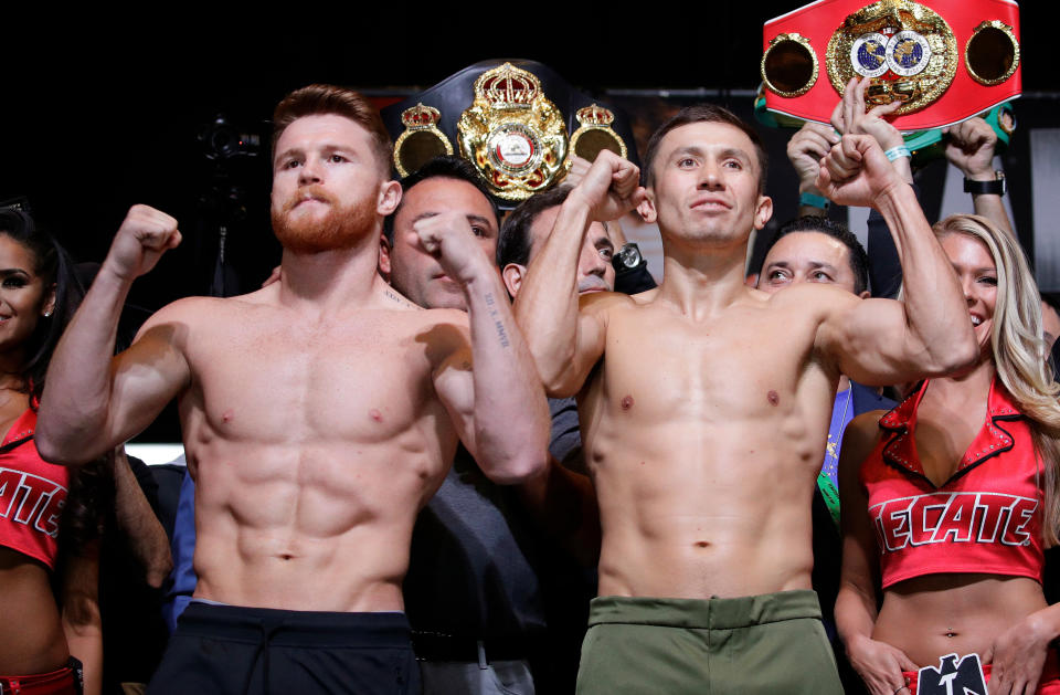 Apparently Canelo Alvarez (left) and Gennady Golovkin are saving their punches for a Sept. 15 rematch. (Getty)