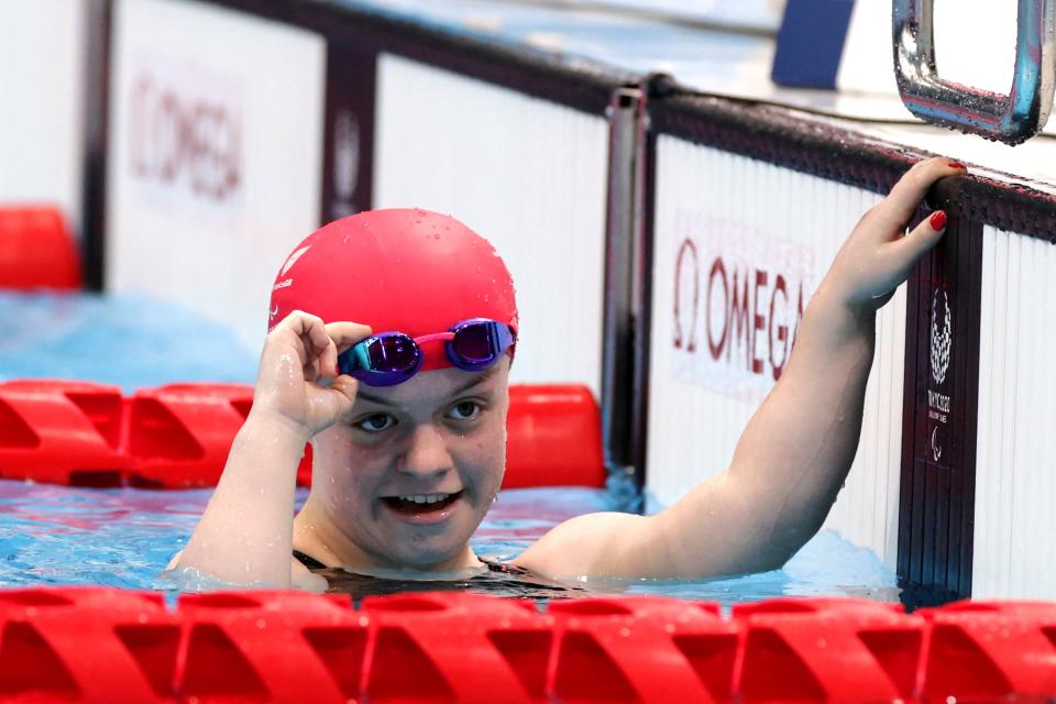 Maisie Summers-Newton of Team Great Britain looks on after competing in her women's 200m individual medley heat on day 2 of the Tokyo 2020 Paralympic Games at the Tokyo Aquatics Centre on August 26, 2021 in Tokyo, Japan. (Getty Images)