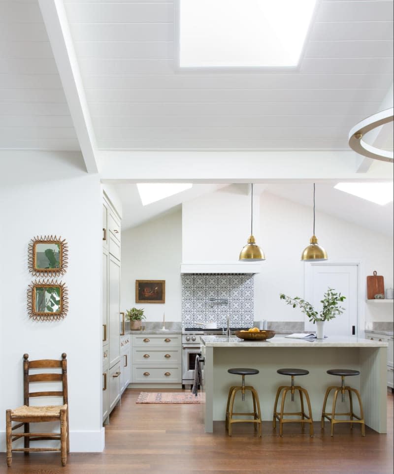 Skylight in open, airy kitchen.