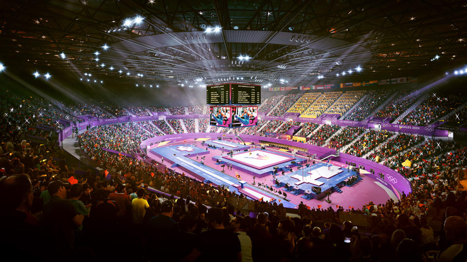 <p>Gymnastics at the Forum. (Photo: Courtesy LA 2024) </p>