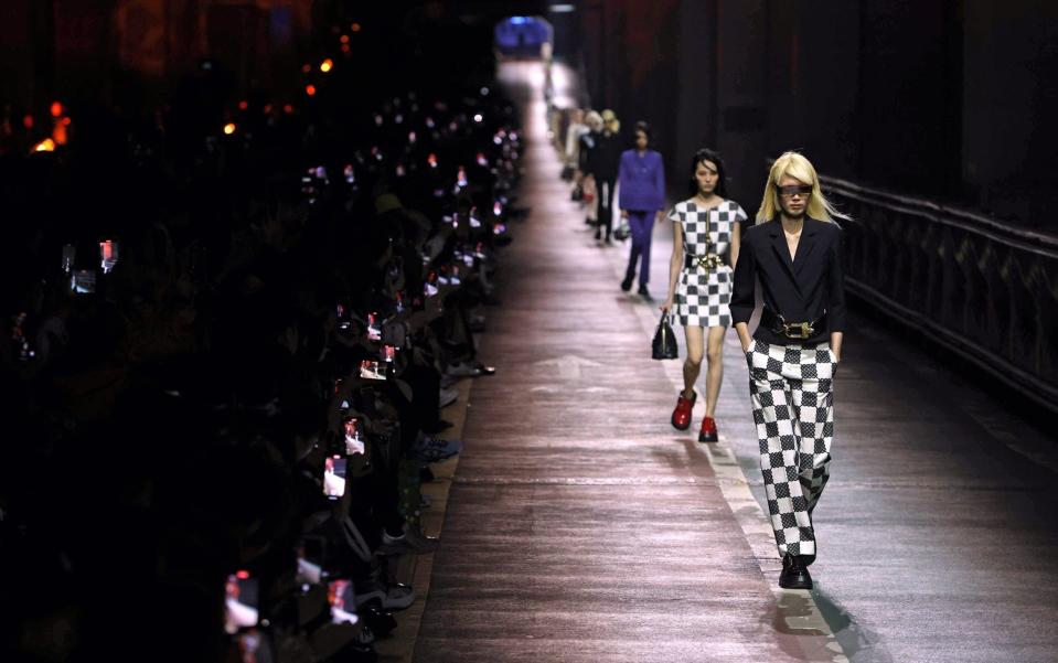 Checkerboard prints on the Louis Vuitton catwalk - Jean Chung/ Bloomberg