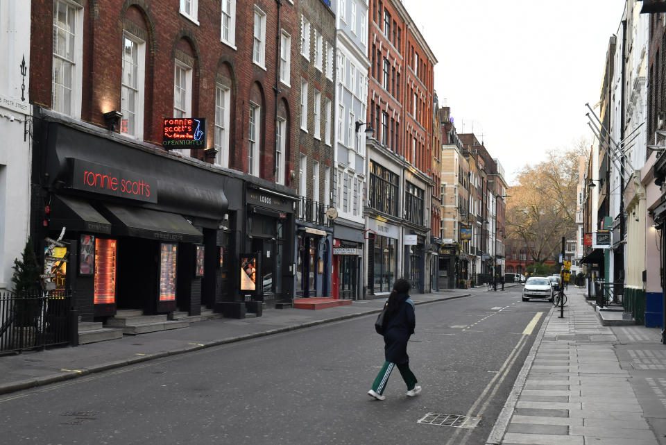 Frith Street in Soho, London is virtually empty the day after Prime Minister Boris Johnson ordered pubs and restaurants across the country to close as the Government announced unprecedented measures to cover the wages of workers who would otherwise lose their jobs due to the coronavirus outbreak.