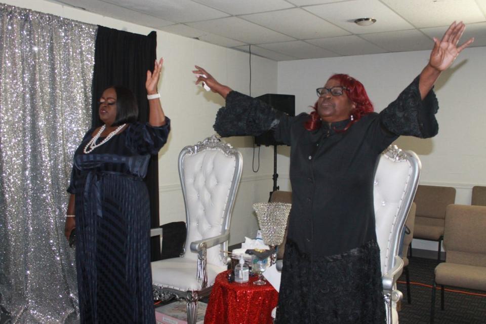 Victorious Life International celebrated the 11th anniversary of Apostle Tanaka Gates, left, as pastor and founder of the church. The Rev. Dr. Marie Herring of DaySpring Baptist Church, right, delivered the sermon during the service on Sunday.