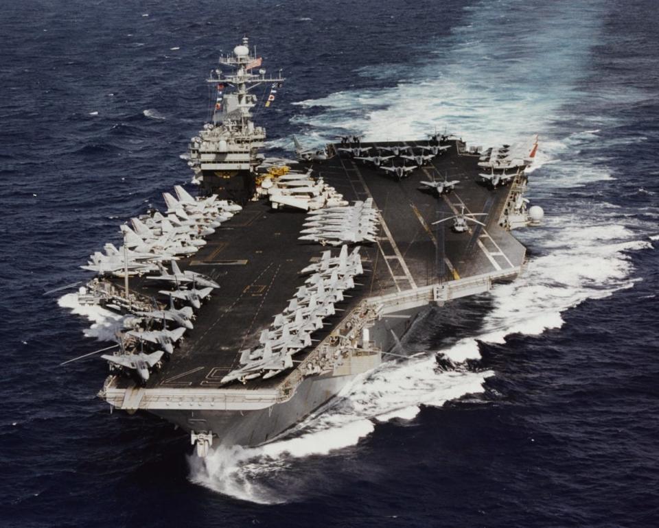 USS John F. Kennedy (CV-67) underway during carrier air wing qualifications in the northern Puerto Rican operations area.