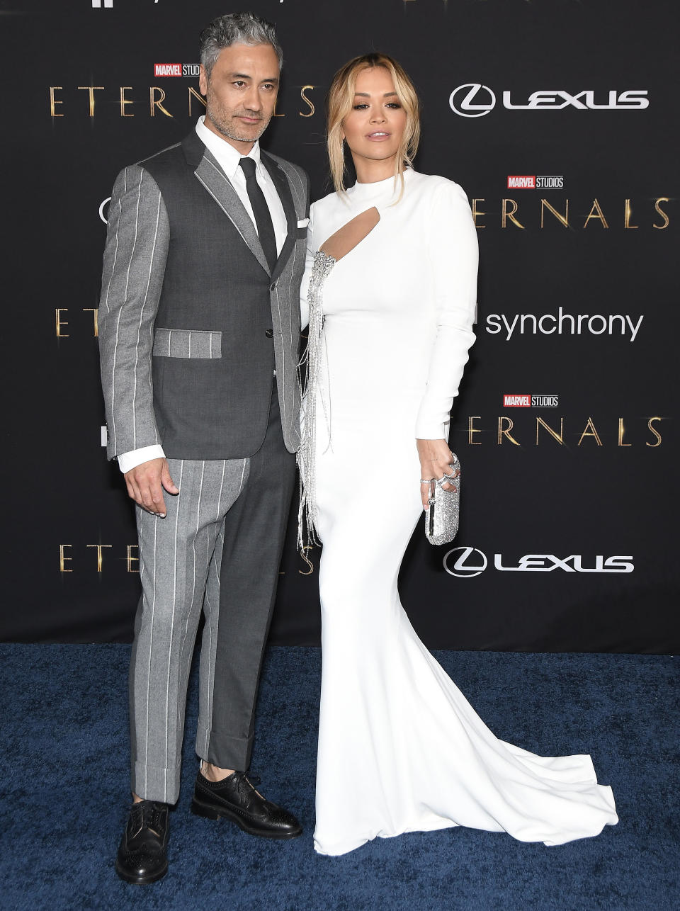 (L-R) Taika Waititi and Rita Ora arrives at Marvel Studios' ETERNALS Los Angeles Premiere held at The Dolby Theater in Hollywood, CA on Monday, ?October 18, 2021. (Photo By Sthanlee B. Mirador/Sipa USA)