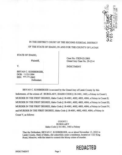 Bryan Kohberger’s indictment (Latah County)