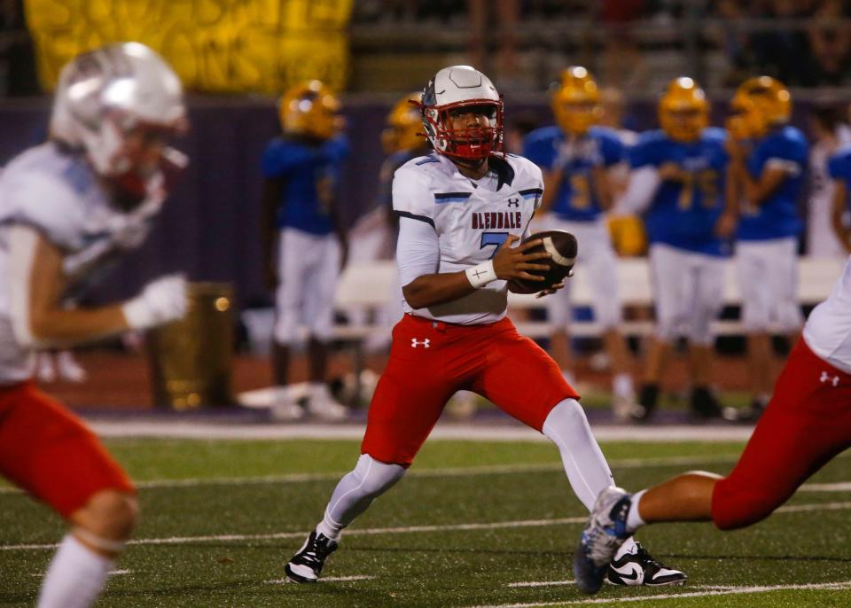 Glendale senior Kylan Mabins during a game against Bolivar on Friday, Sept. 22, 2023 after he was granted a preliminary injunction and regained his eligibility to play football. Mabins only took part in one play during the game.