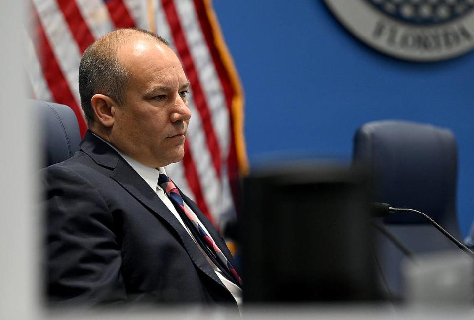 Commissioner Kevin Van Ostenbridge during a special Manatee County Commission meeting Tuesday, April 16, 2024 on the impacts of illegal immigration in the county.