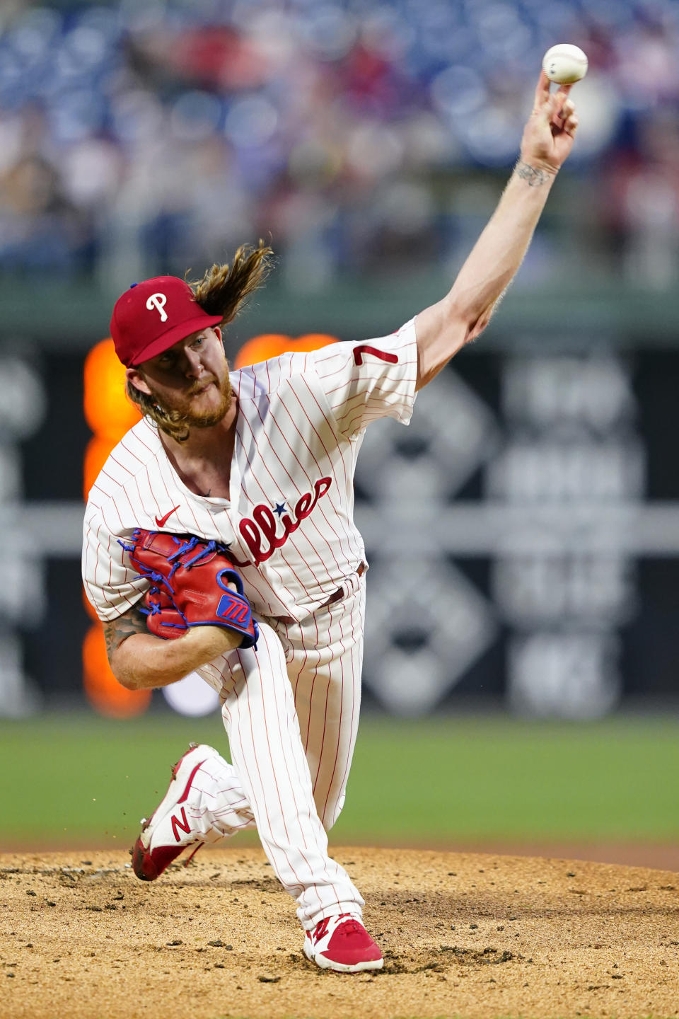 Philadelphia Phillies' Bailey Falter pitches during the second inning of a baseball game against the Miami Marlins, Wednesday, Sept. 7, 2022, in Philadelphia. (AP Photo/Matt Slocum)