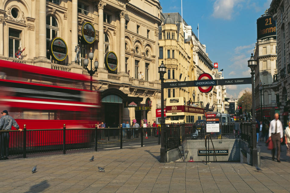 The entrance to a Tube station in London