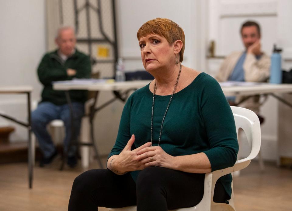 Actress Jaci Davis rehearses a scene of "Kafka's Joke" at Desert Art Center in Palm Springs, Calif., Thursday, March 2, 2023. 