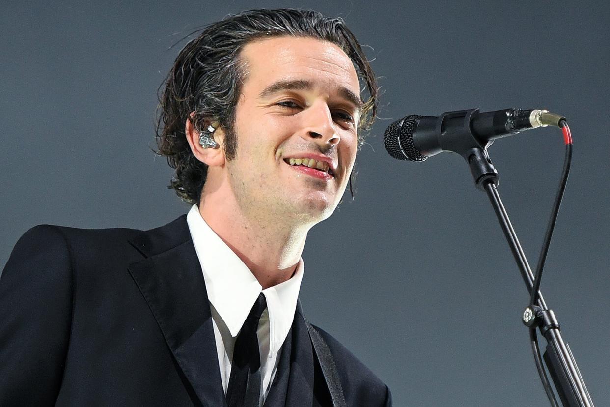 Matty Healy of The 1975 performs on Main Stage East on Day 1 of Leeds Festival on August 26, 2022 in Leeds, England.