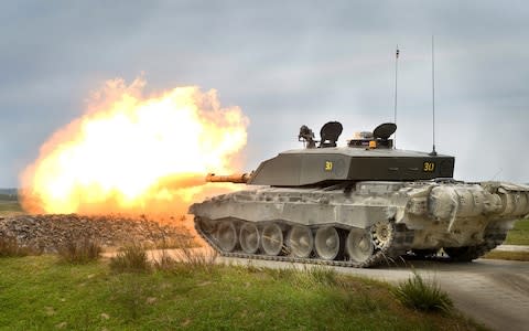  Challenger 2 main battle tank (MBT) is pictured during a live firing exercise in Grafenwoehr, Germany. - Credit: &nbsp;Cpl Wes Calder RLC/Crown Copyright
