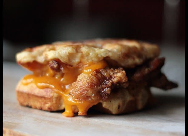 <strong>Get the <a href="http://www.adrienneshouse.com/blog/fried-chicken-and-waffle-grilled-cheese-sandwiches/" target="_hplink">Fried Chicken And Waffle Grilled Cheese recipe</a> from Adrienne's House</strong>