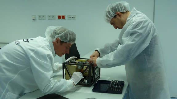 Integration of Germany’s Mobile Asteroid Surface Scout (MASCOT) asteroid lander, being readied to fly on Japan’s Hayabusa2 mission. To land on the asteroid 1999 JU3 in 2018.