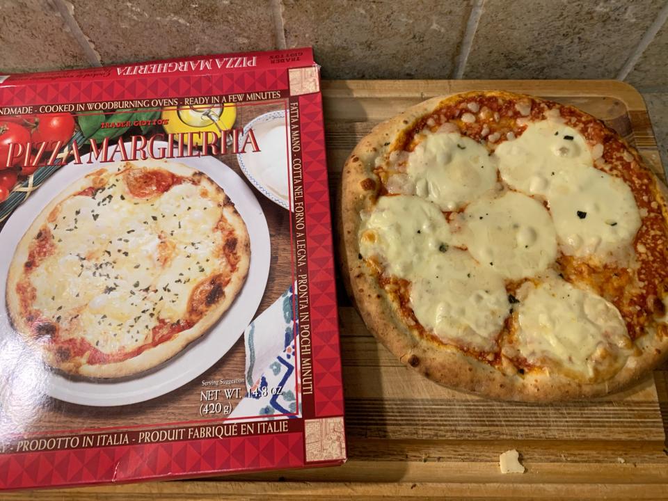 Trader Joe's margharita pizza beside original box
