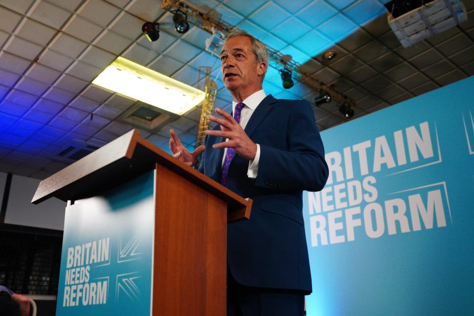 Reform UK leader Nigel Farage launches his party’s ‘Contract with You’ in Merthyr Tydfil (Ben Birchall/PA) (PA Wire)