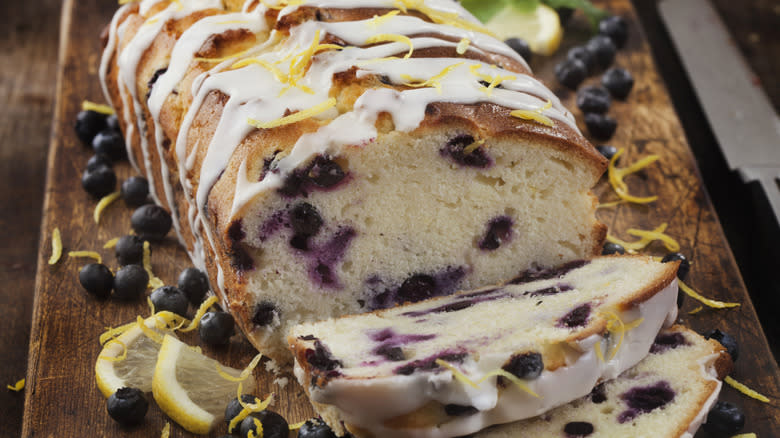 sliced lemon blueberry loaf cake