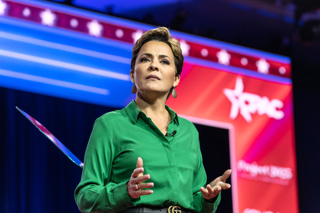 Kari Lake speaks at CPAC in National Harbor, Md. (Lev Radin / Pacific Press/LightRocket via Getty Images file)