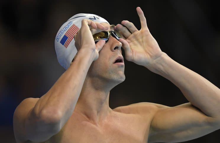 American Olympian Michael Phelps in the pool at U.S. Olympic swimming trials.