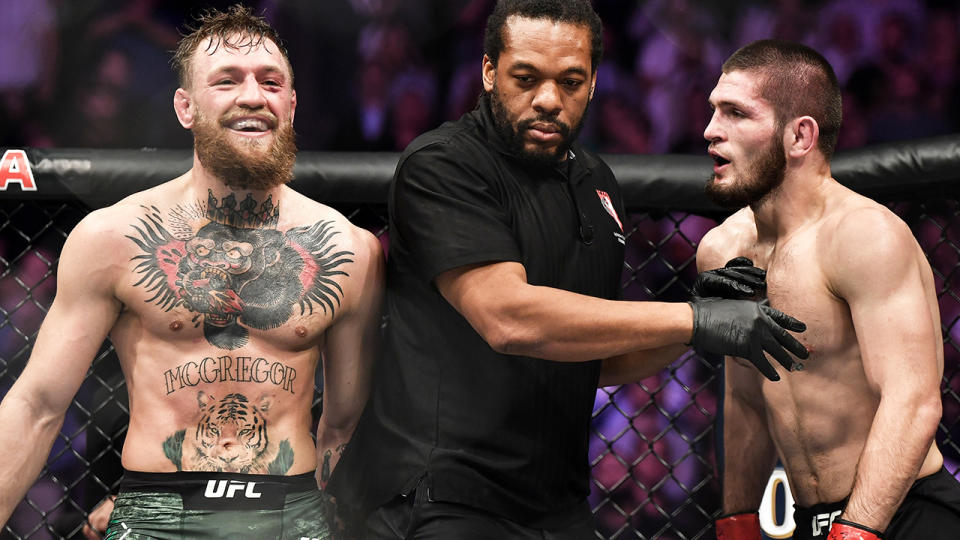 Conor McGregor and Khabib Nurmagomedov, pictured here at UFC 229 in 2018.