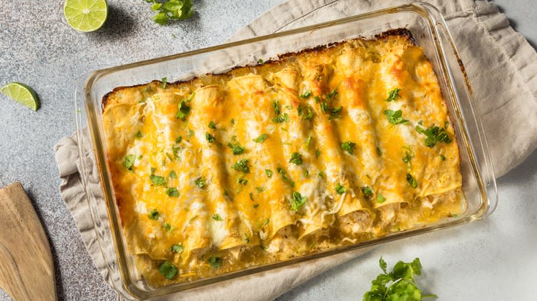 Enchiladas in a baking dish