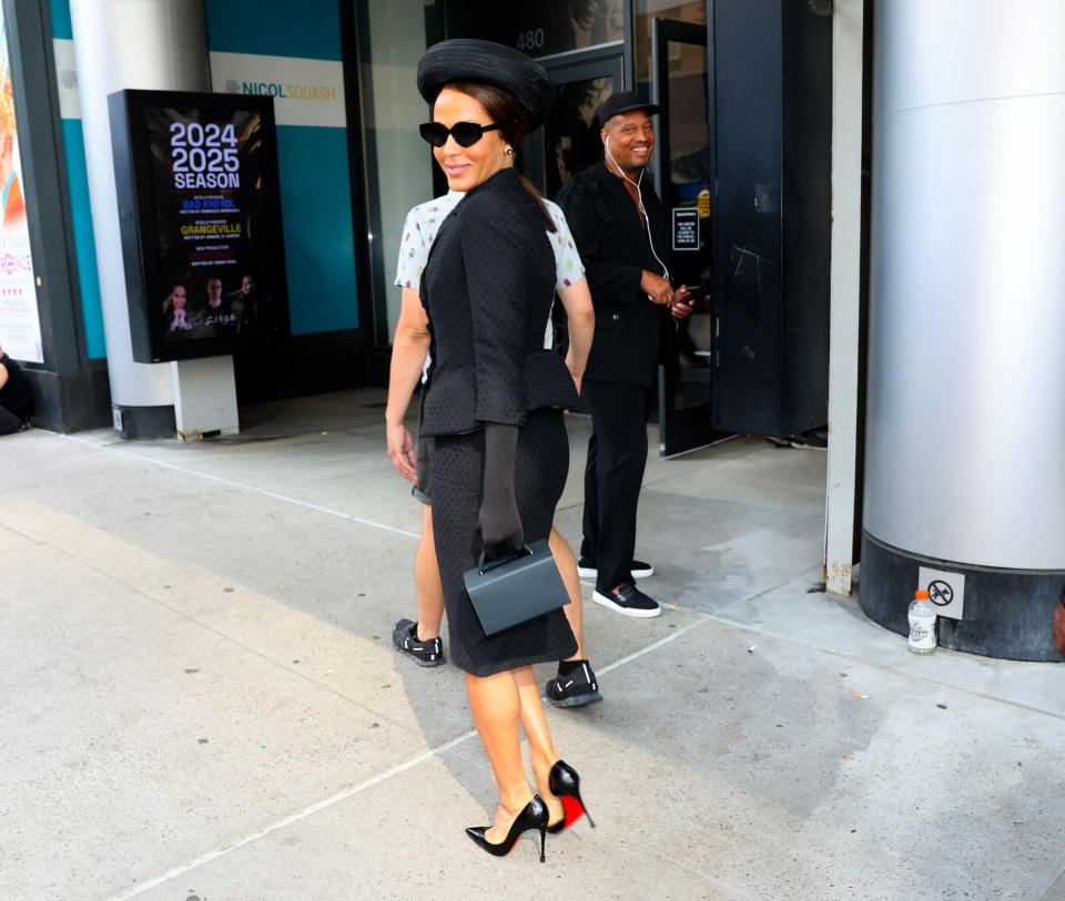 Nicole Ari Parker is seen at the film set of the "And Just Like That" in New York City wearing Christian Louboutin pumps